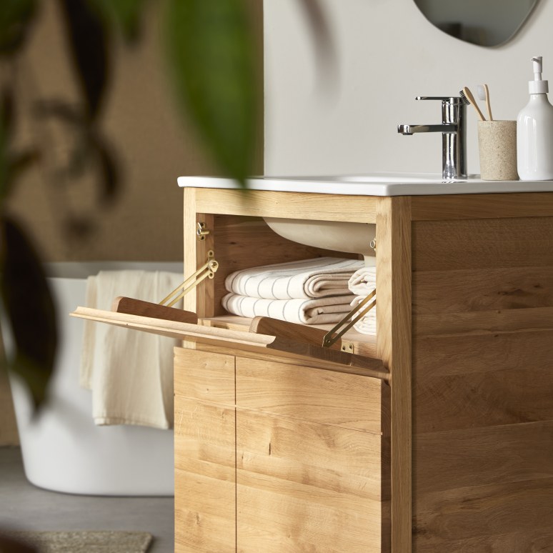 Easy - Meuble salle de bain en chêne massif et céramique 60 cm