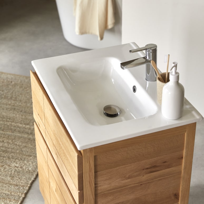 Easy - Mobile per il bagno in legno di quercia massello e ceramica 60 cm