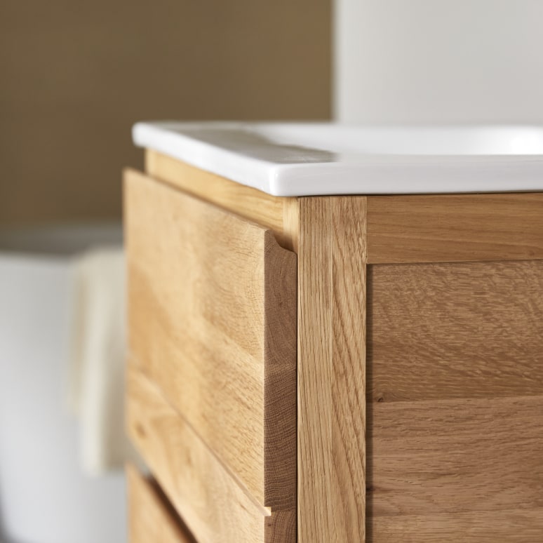 Easy - Solid oak and ceramic bathroom unit 60 cm