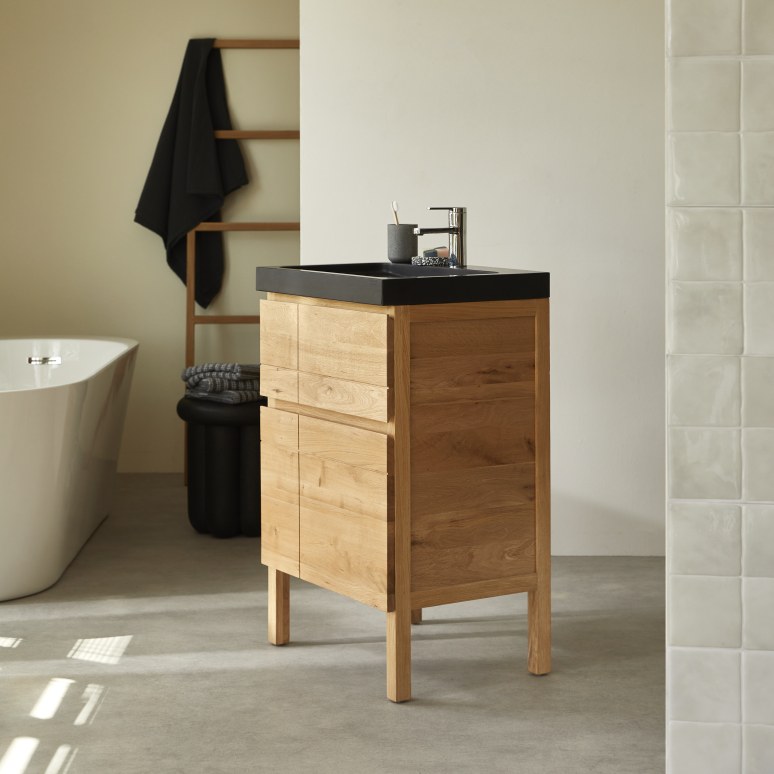 Easy - Massief eikenhouten en lavastenen badkamermeubel 60 cm