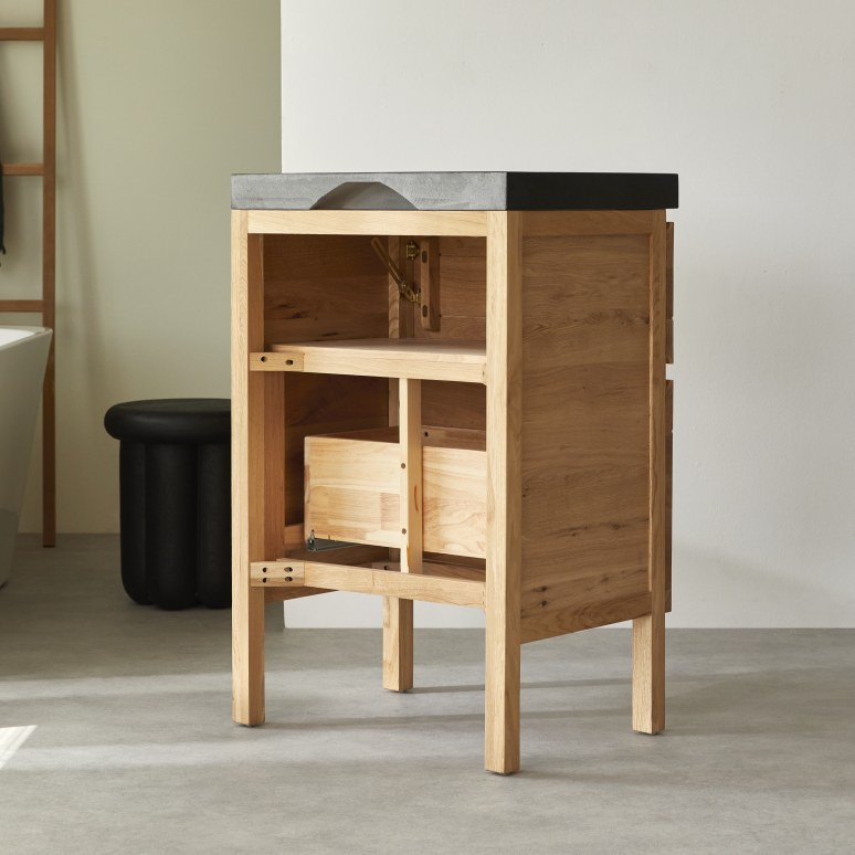 Easy - Mueble de baño de roble macizo y piedra de lava Easy de 60 cm