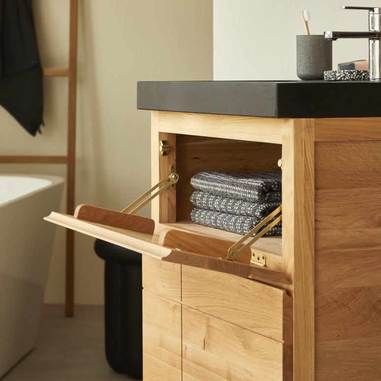 Easy - Meuble salle de bain en chêne massif et pierre de lave 60 cm