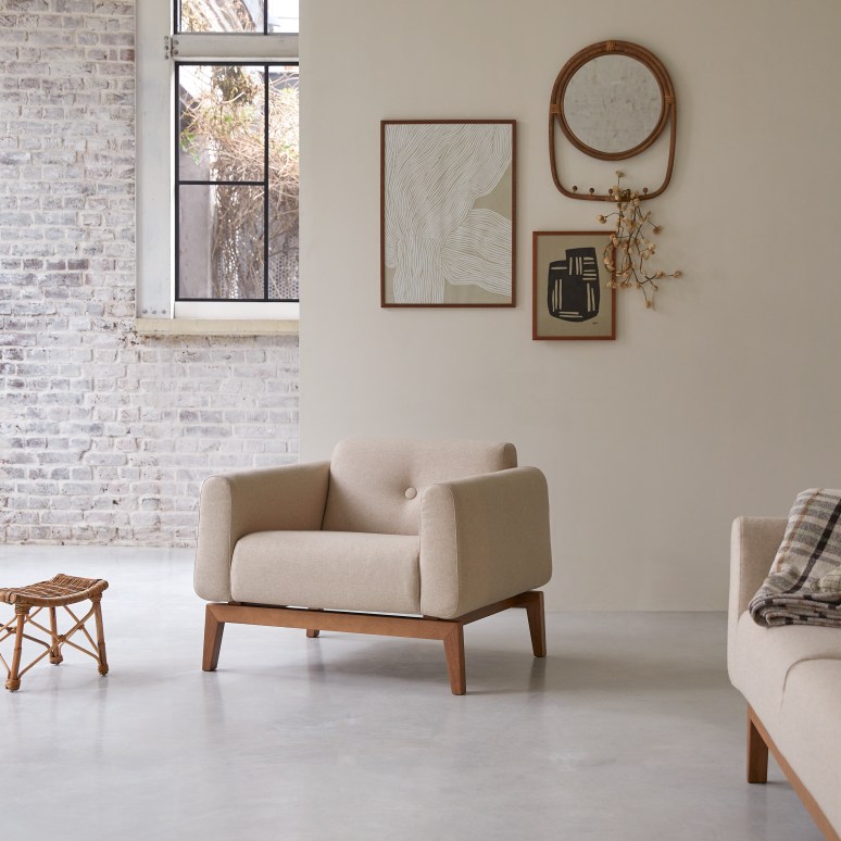 Bjorn - Fauteuil van massief eiken en ecru wol
