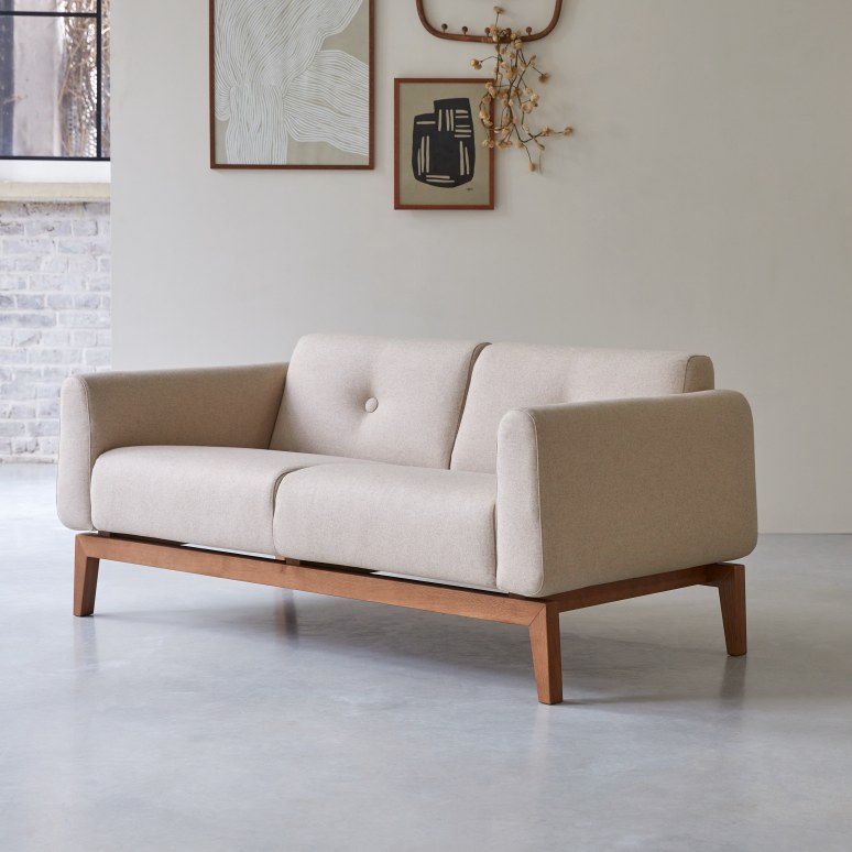 Bjorn - Solid oak and ecru wool 2-seater sofa