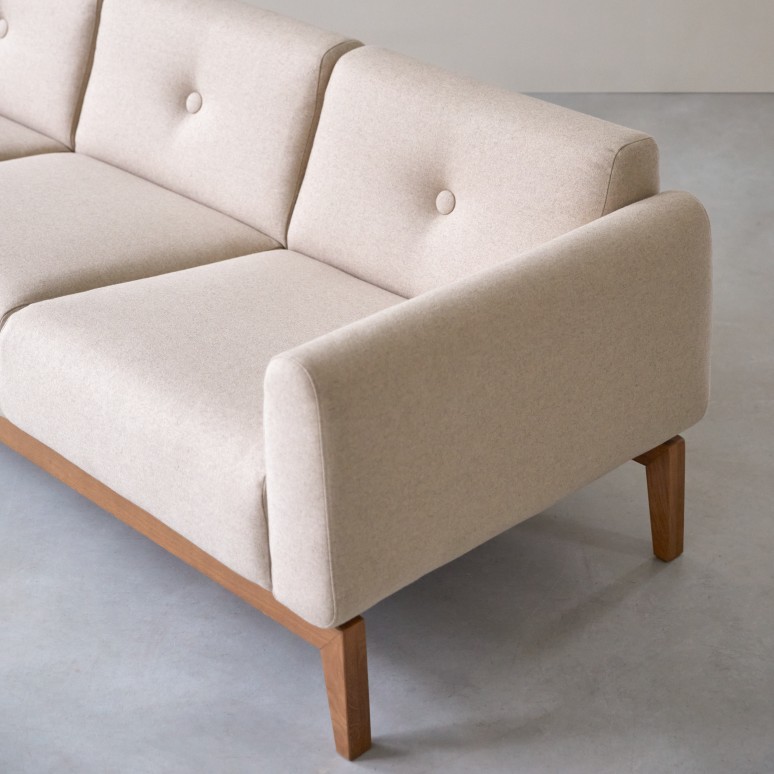 Bjorn - 3-Sitzer-Sofa mit massivem Eichenholzgestell und Ecru-Wolle