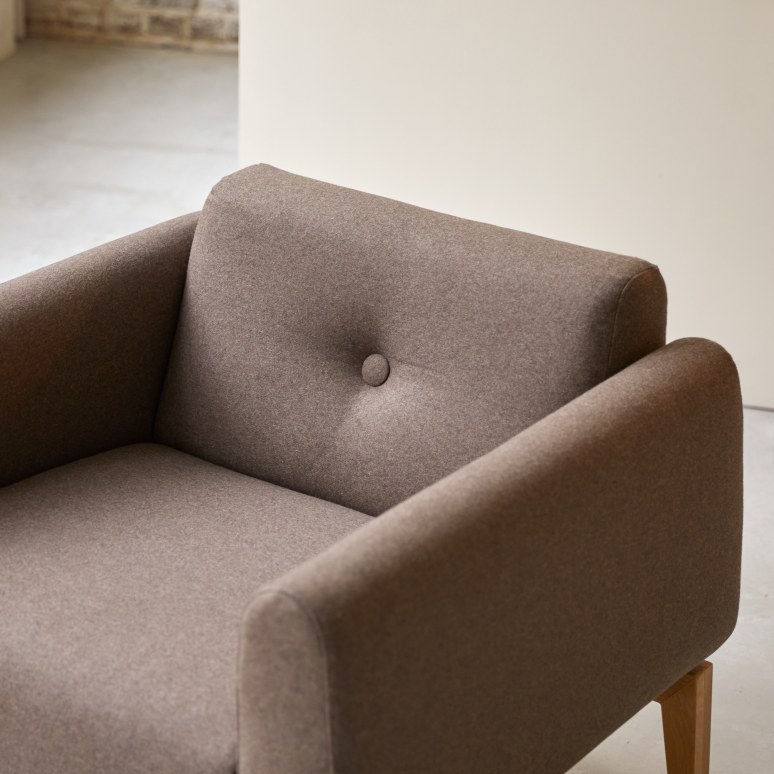 Bjorn - Solid oak and brown fabric armchair