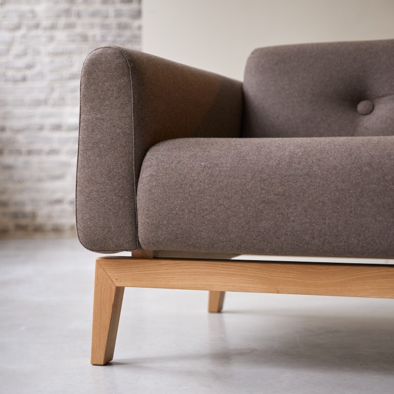 Bjorn - Solid oak and brown fabric armchair