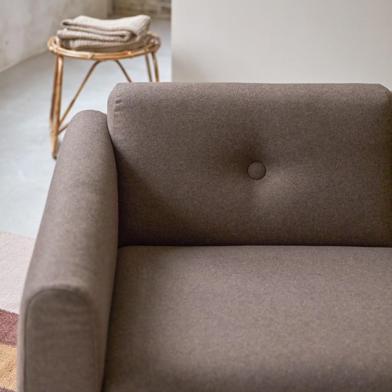 Bjorn - Solid oak and brown fabric 2-seater sofa