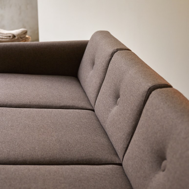 Bjorn - Solid oak and brown fabric 3-seater sofa