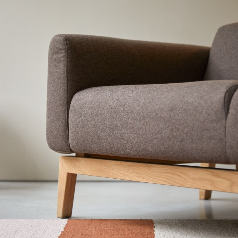 Bjorn - Solid oak and brown fabric 3-seater sofa