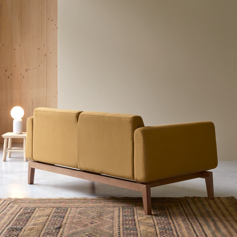 Bjorn - Solid oak and mustard fabric 2-seater sofa