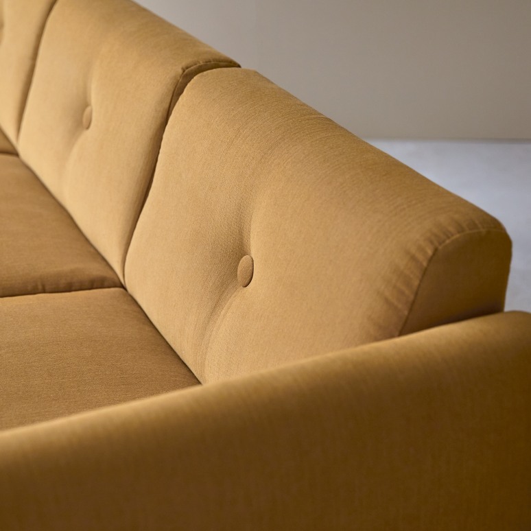 Bjorn - 3-Sitzer-Sofa mit massivem Eichenholzgestell und senffarbenem Stoffbezug