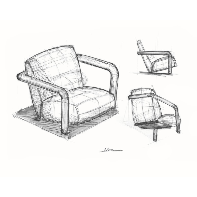 Nina - Fauteuil bas en mindi massif et tissu écru