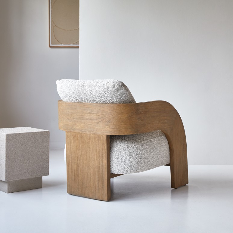 Boti - Fauteuil en mindi massif et tissu écru