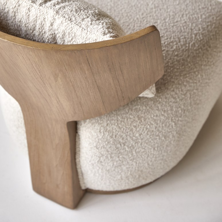 June - Fauteuil en mindi massif et tissu écru