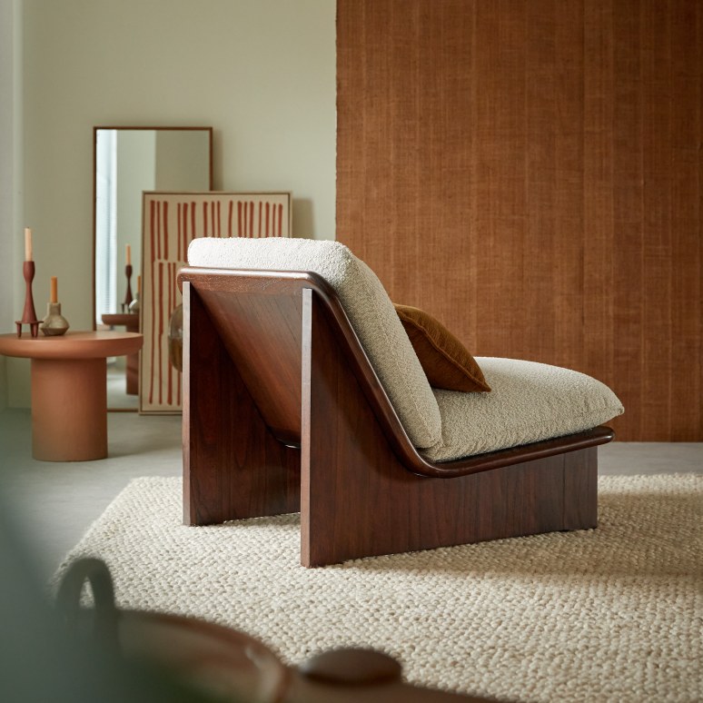 Folk - Fauteuil en mindi massif et tissu écru