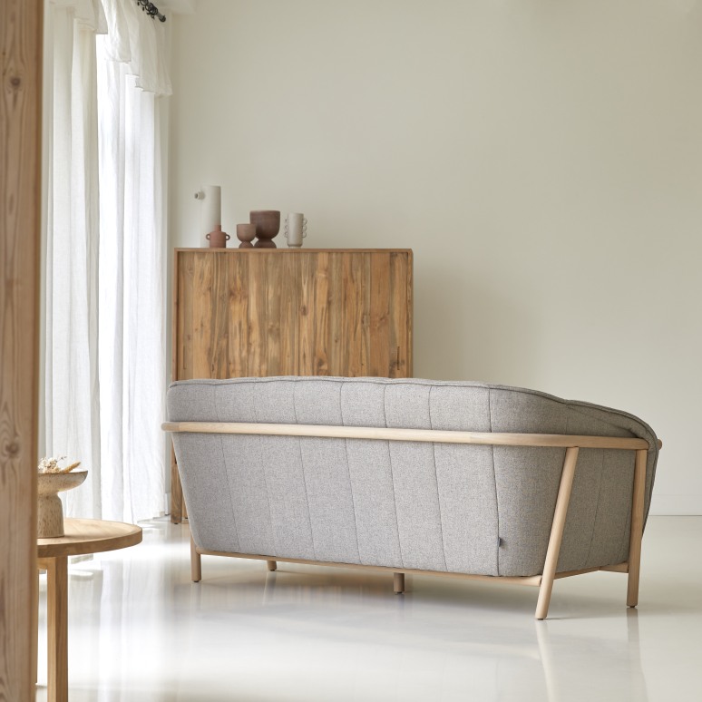Yas - 2-Sitzer-Sofa mit massivem Eichenholzgestell und grauem Stoffbezug