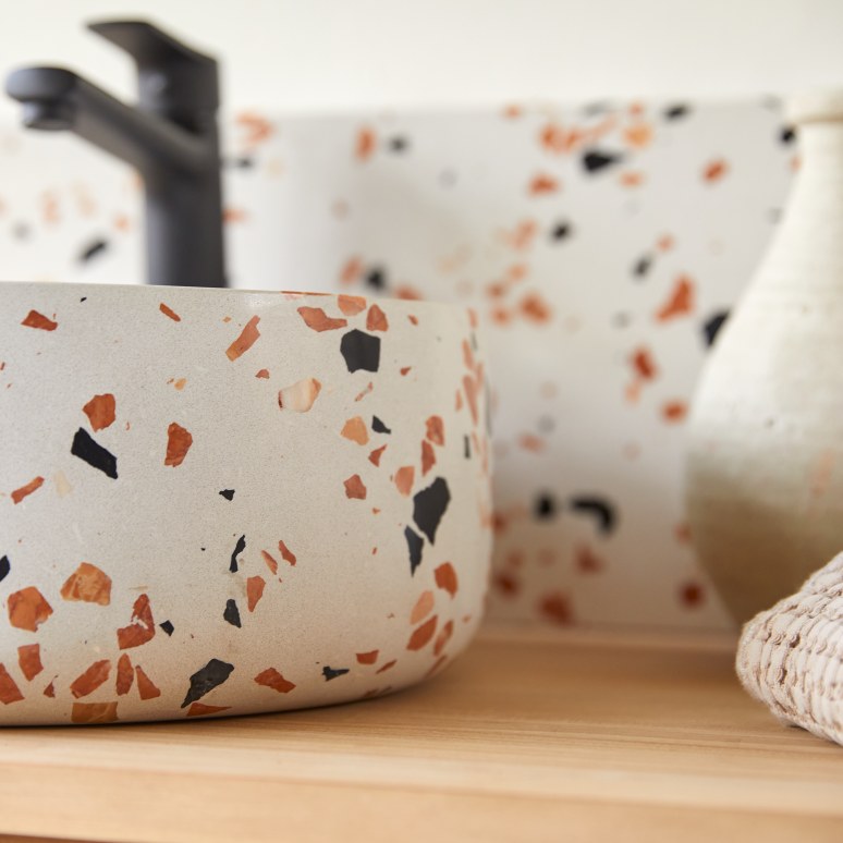 Milos - Ronde waskom van bruin premium terrazzo