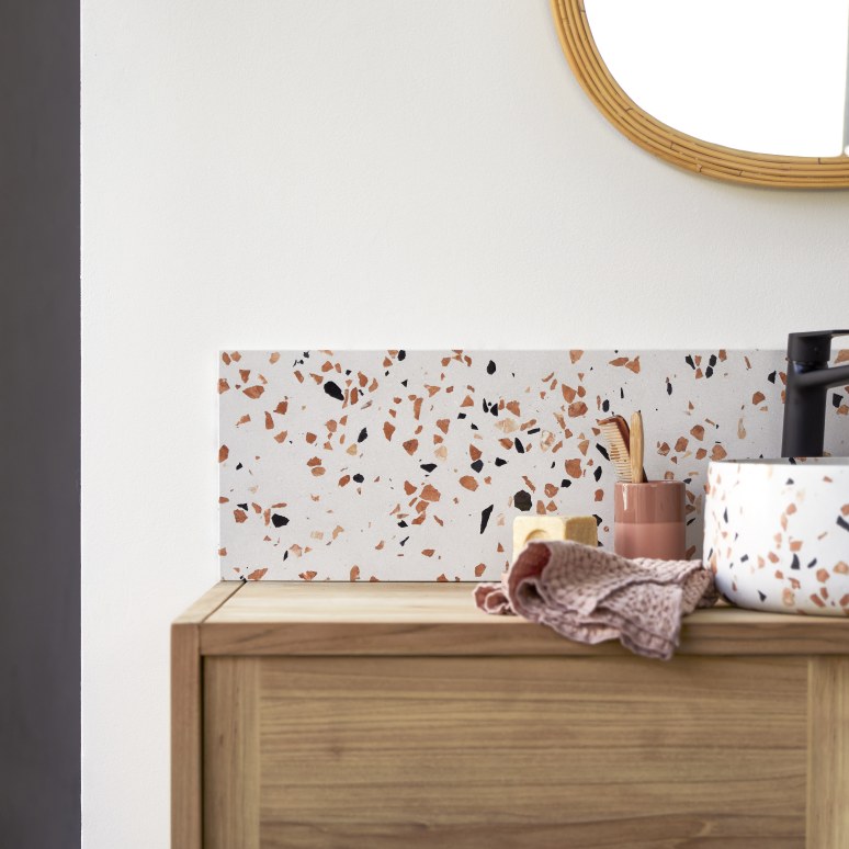 Ava - Backsplash in Brown Premium Terrazzo for 48" Vanity