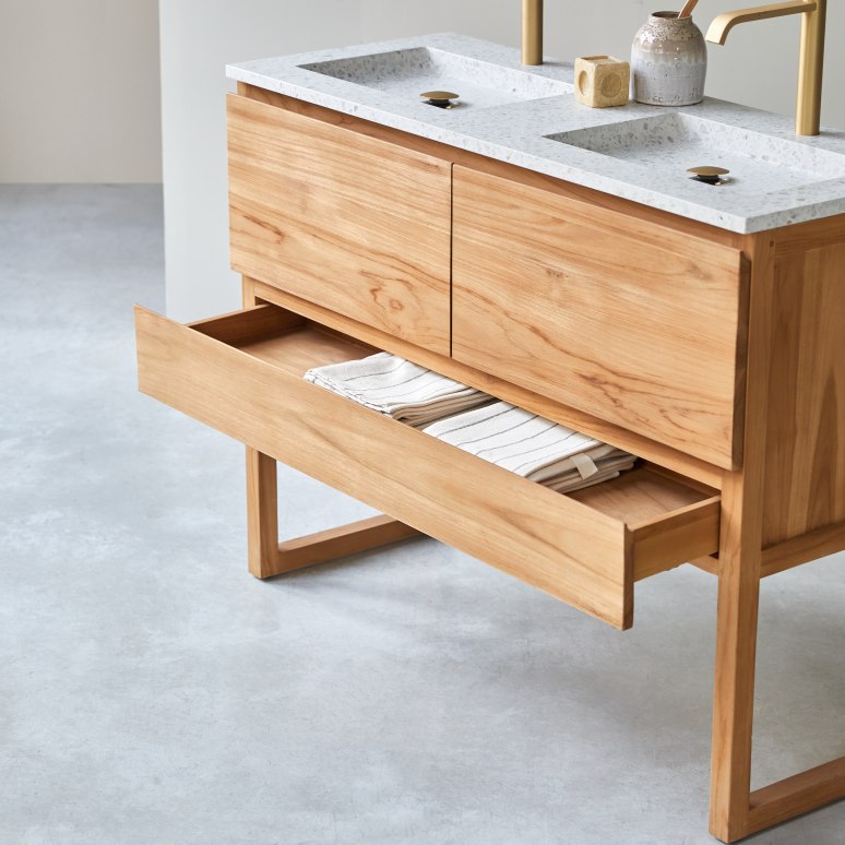 Edgar - Mobile per il bagno in teak massello e battuto di terrazzo premium Moon 120 cm
