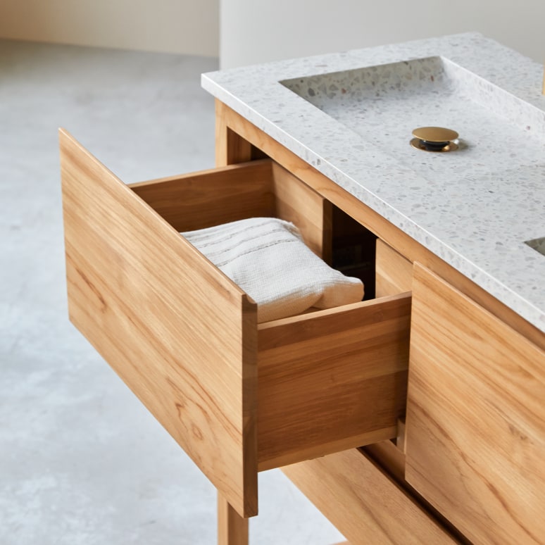 Edgar - Mueble de baño de teca maciza y terrazo moon de alta calidad de 120 cm