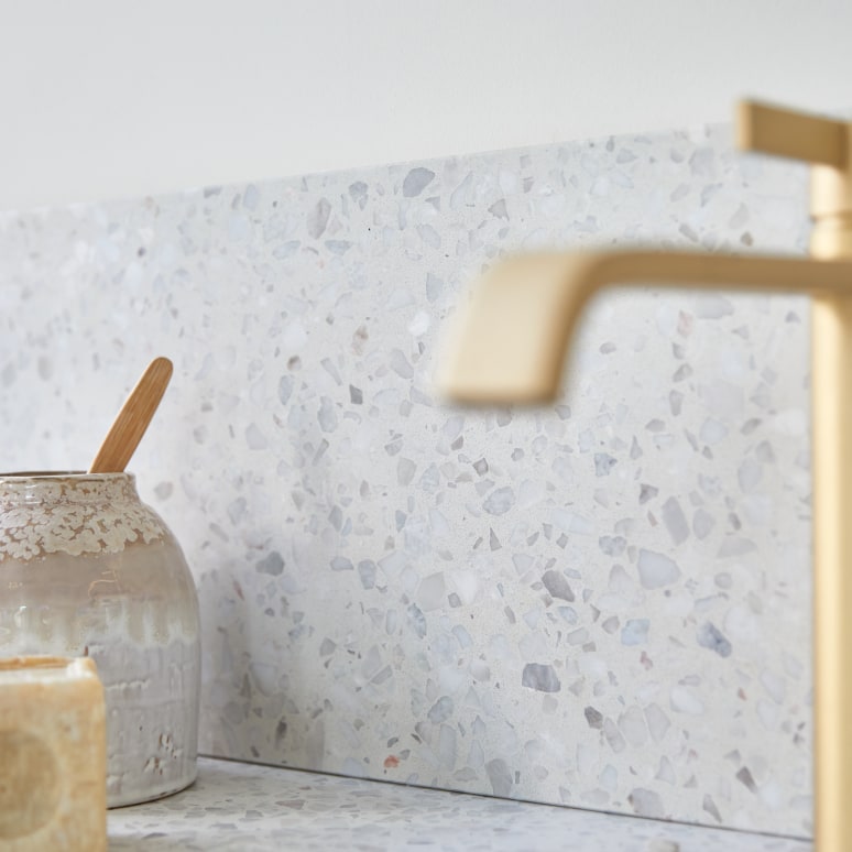 Edgar - Solid teak and premium terrazzo bathroom unit, Moon, 120 cm