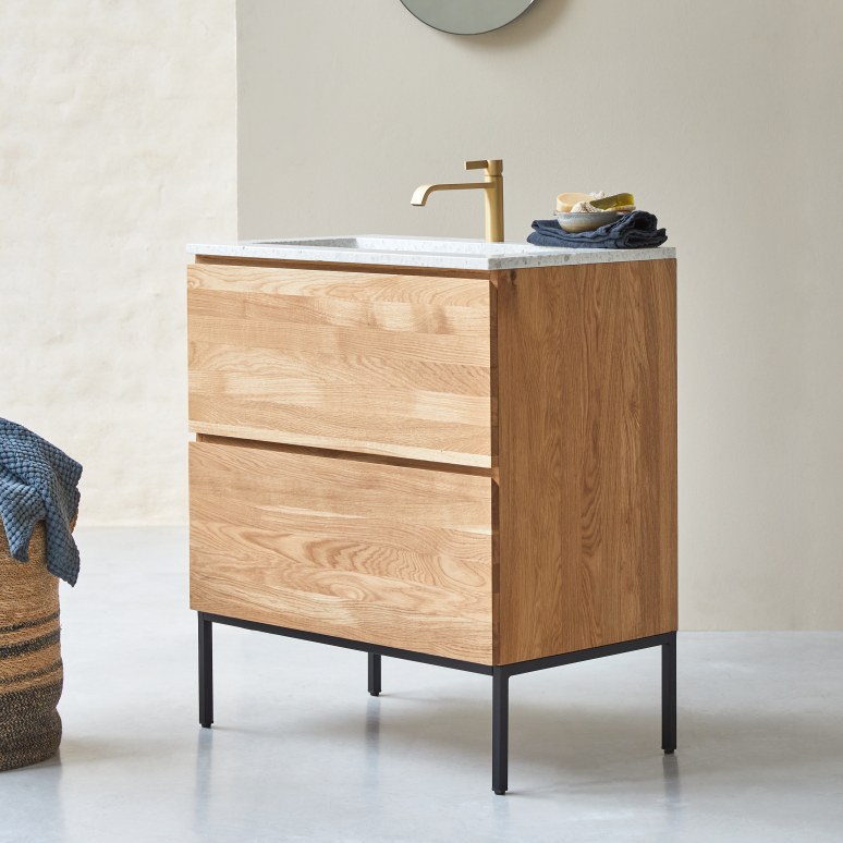 Nova - Badkamermeubel van massief eiken en moon premium terrazzo 80 cm