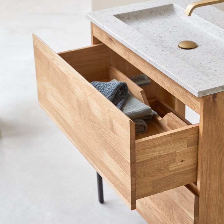 Nova - Mueble de baño de roble macizo y terrazo prémium Moon de 80 cm