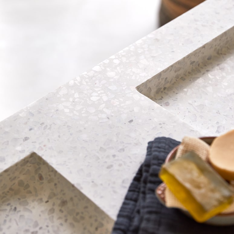 Nova - Mobile per il bagno in legno di quercia massello e battuto di terrazzo premium Moon 120 cm