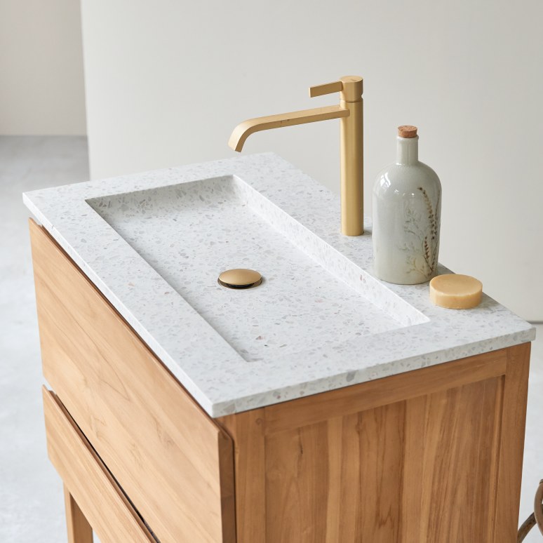 Edgar - Mobile per il bagno in teak massello e terrazzo premium Moon 80 cm