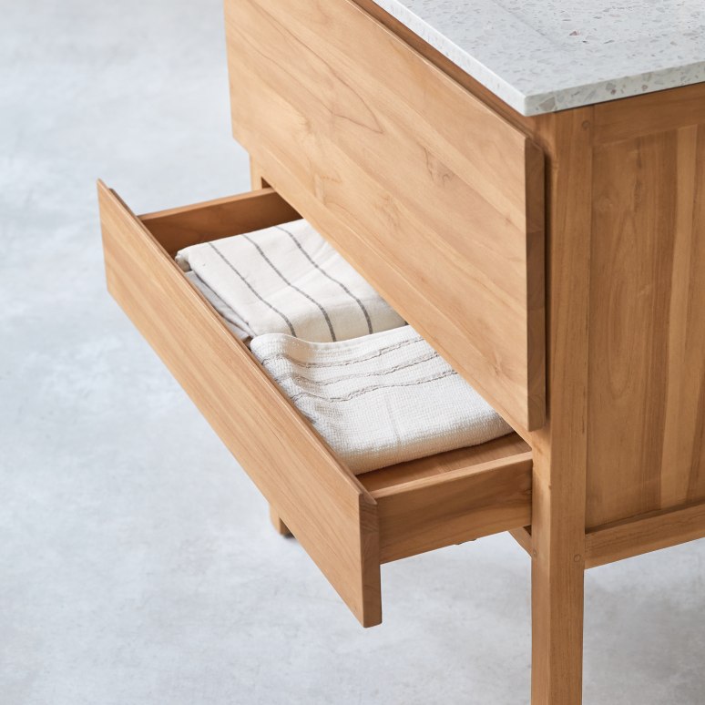 Edgar - Meuble Salle de Bain en teck massif et terrazzo premium Moon 80 cm