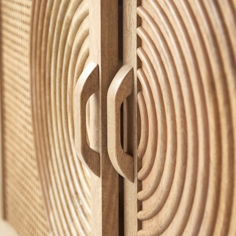 Sina - Sideboard aus massivem Mangoholz und Rattan 115 cm