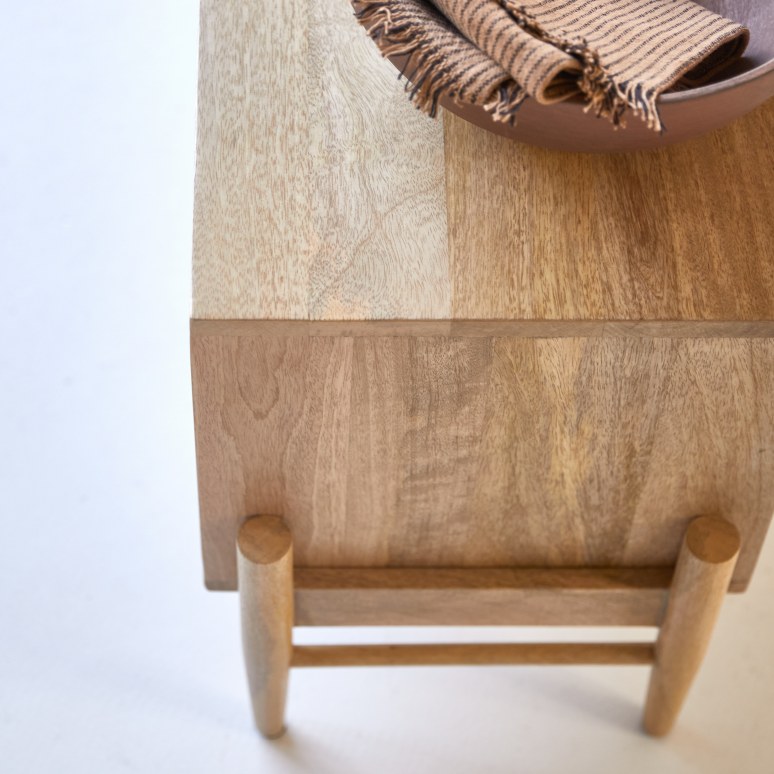 Sina - TV unit in solid mango wood and rattan 145 cm