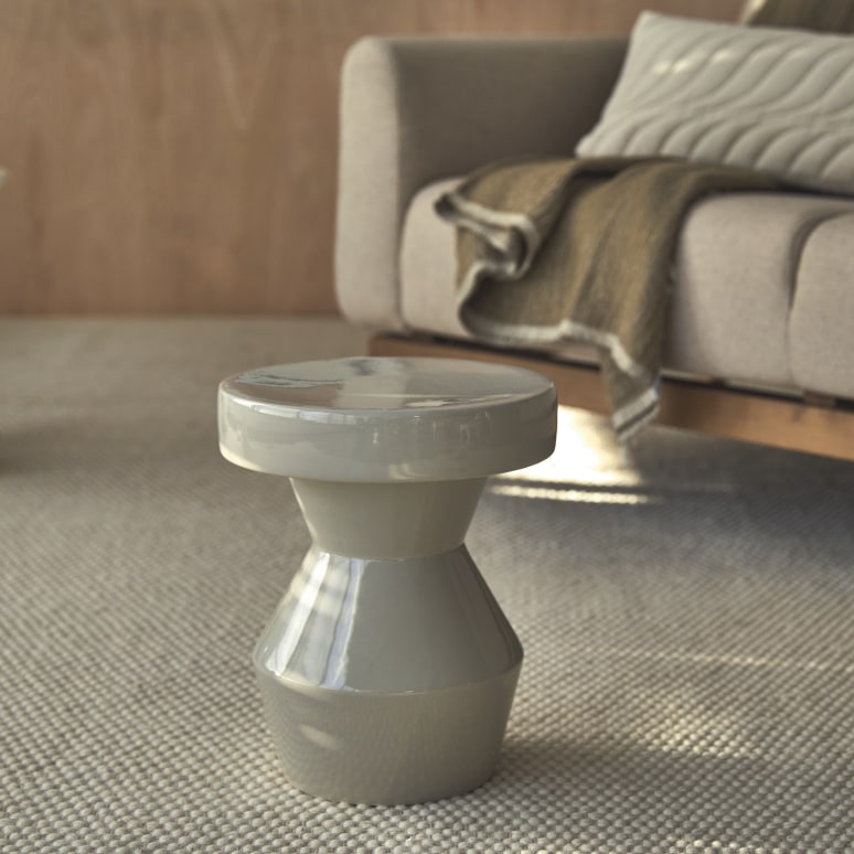 Sculptural - Beistell-Couchtisch aus Keramik, beige