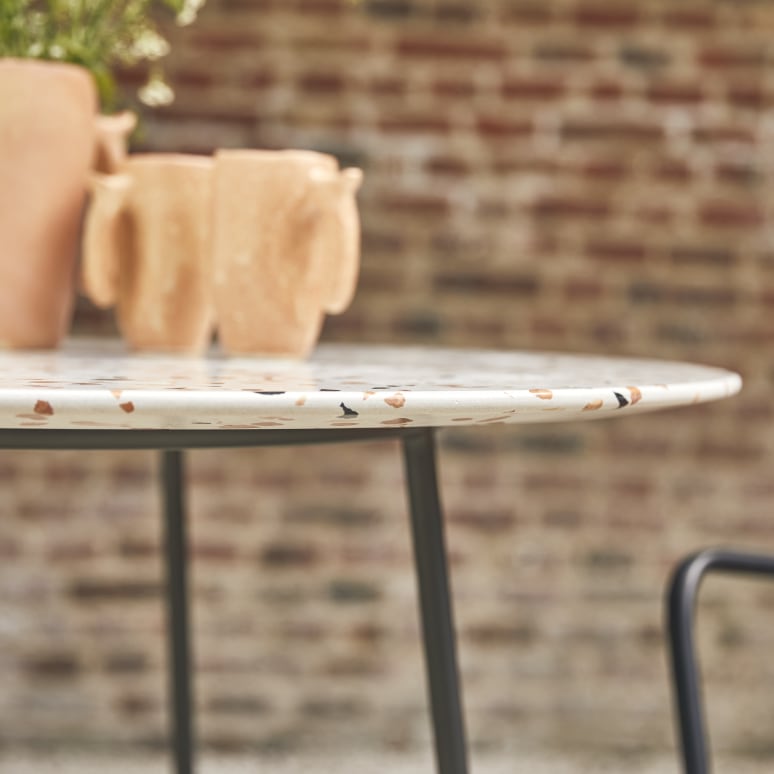 Elio - Ronde tuintafel van bruin premium terrazzo en metaal voor 4 personen