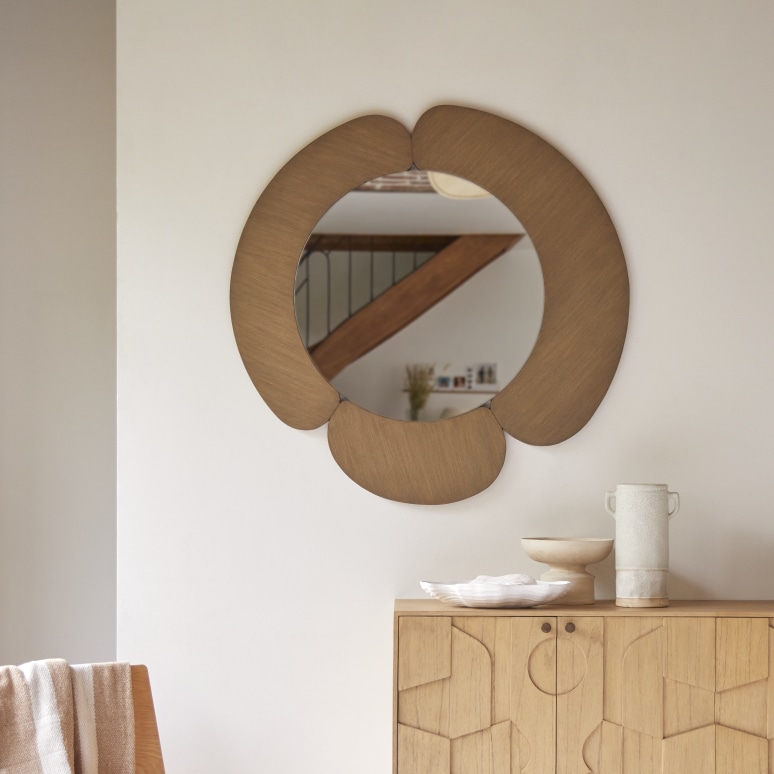 Sara - Miroir rond en mindi clair 110x110 cm