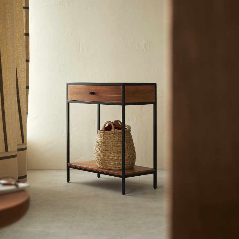 Agra - Console d'entrée 1 tiroir en acacia massif et métal P. 30 cm