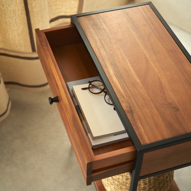 Agra - Consola de entrada con 1 cajón de acacia maciza y metal P. 30 cm