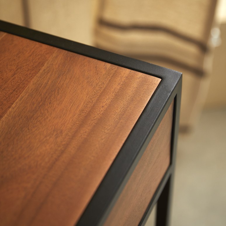 Agra - Haltafel met 1 lade van massief acacia en metaal D. 30 cm