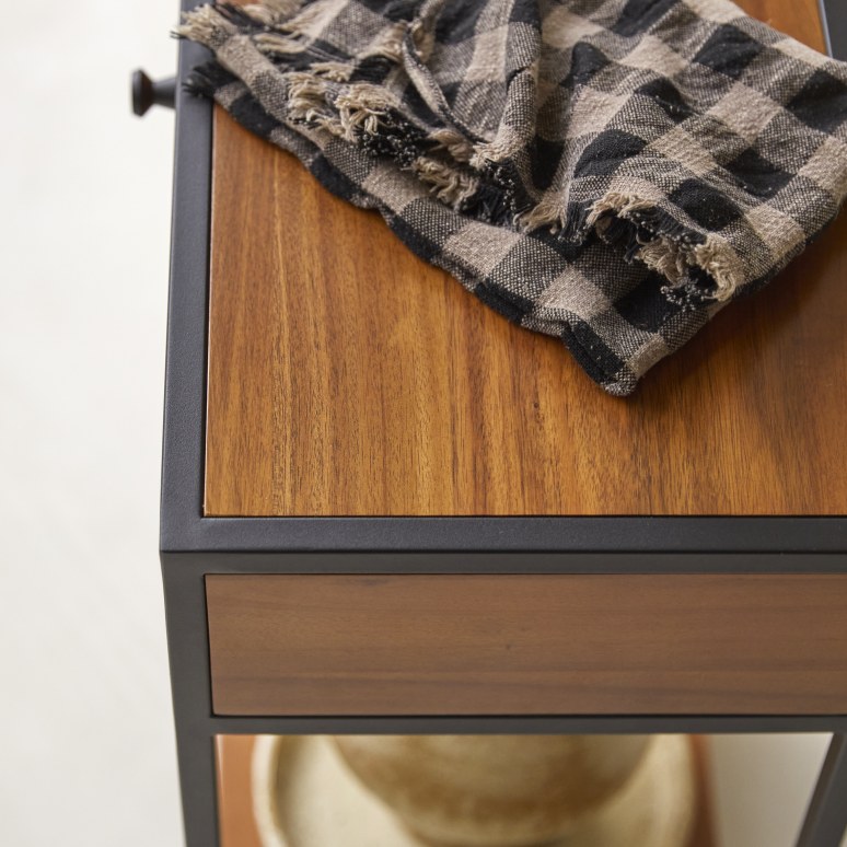 Agra - Console 1 tiroir en acacia massif et métal