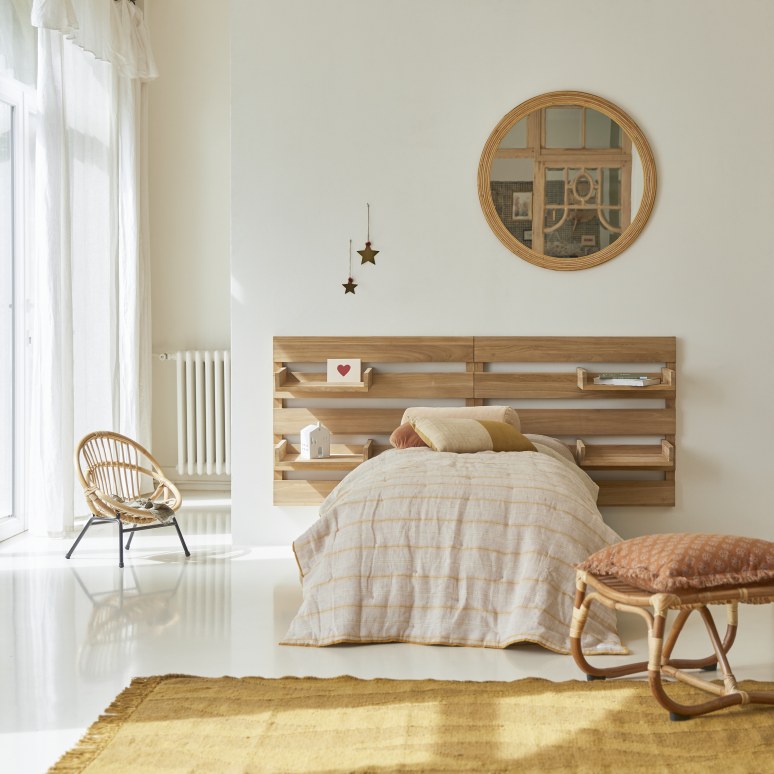 Urbain - Solid Teak King Size Headboard with 4 shelves