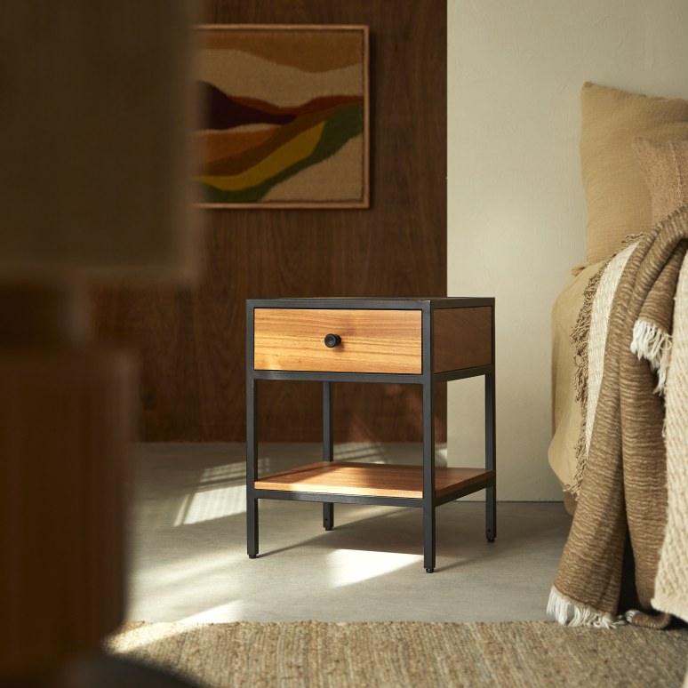 Agra - Solid acacia and metal bedside table