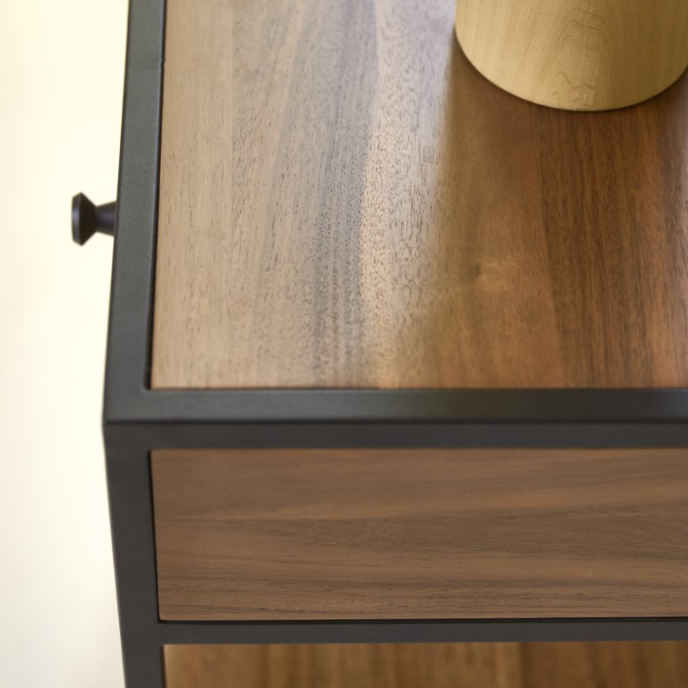 Agra - Comodino in legno di acacia massello e metallo