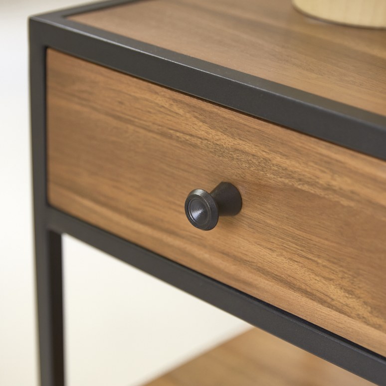 Agra - Comodino in legno di acacia massello e metallo