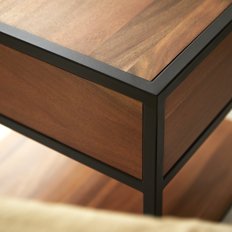 Agra - Solid acacia and metal bedside table