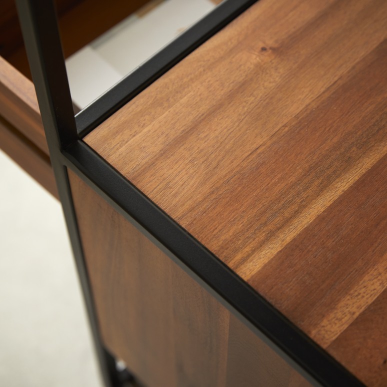 Agra - Comodino in legno di acacia massello e metallo