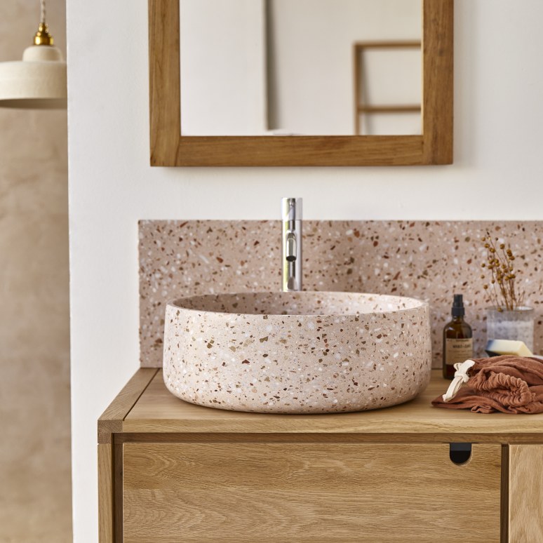 Milos - Lavabo redondo de terrazo prémium rosa