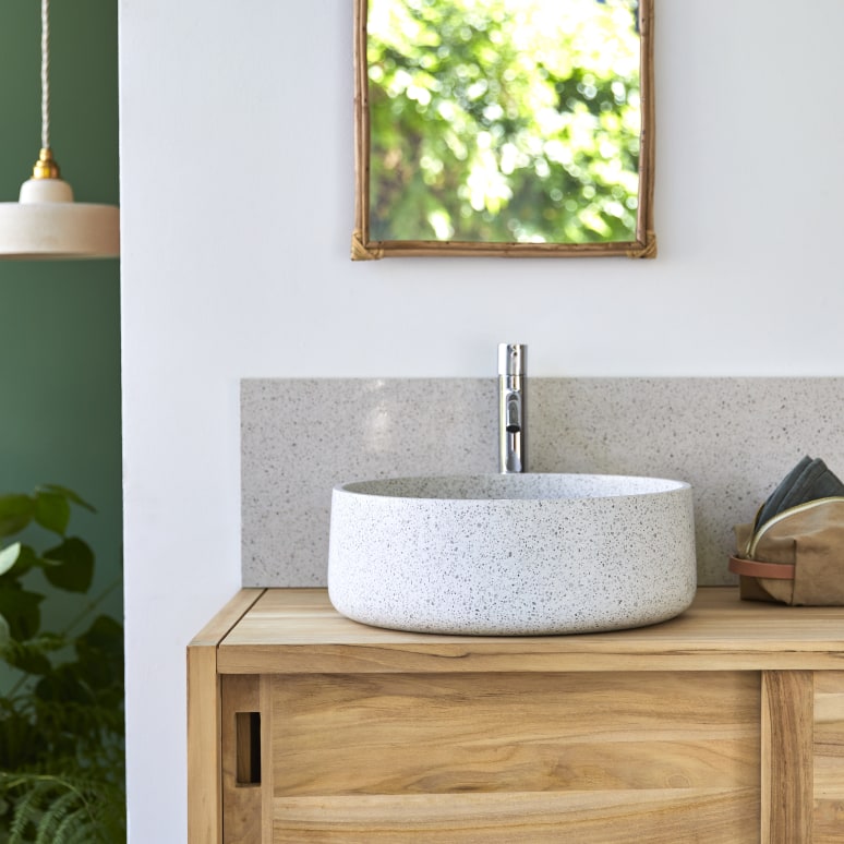 Milos - Lavabo tondo in battuto di terrazzo premium white