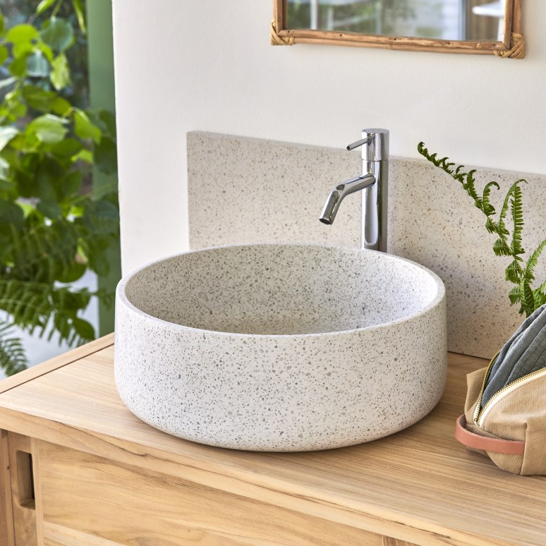 Milos - Round basin in white premium terrazzo