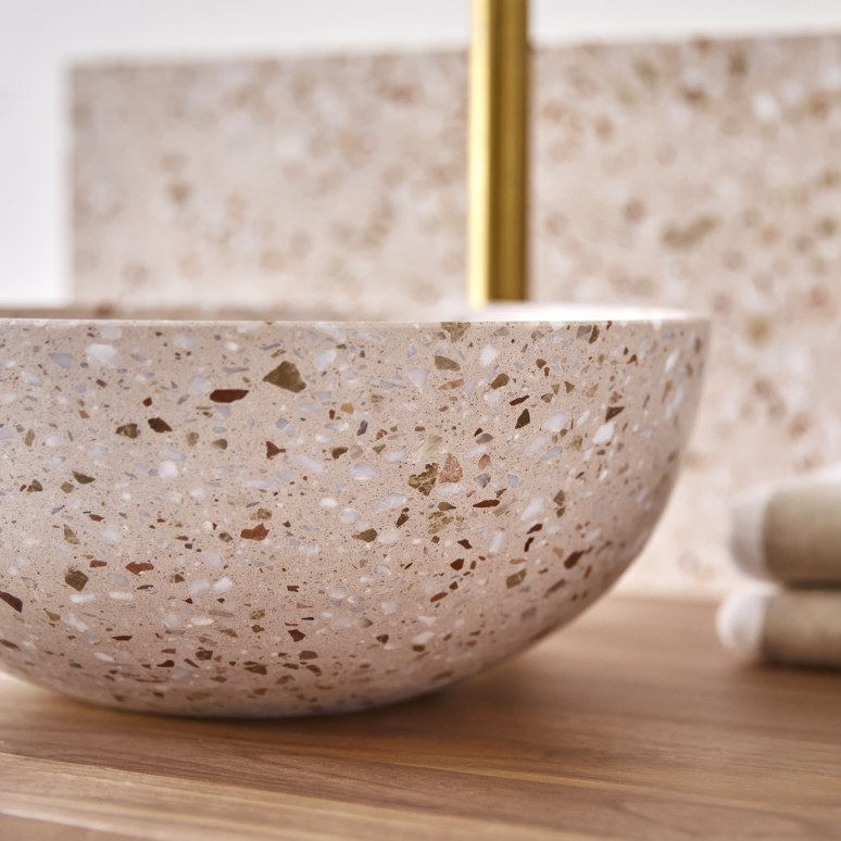 Elea - Lavabo tondo in battuto di terrazzo premium pink